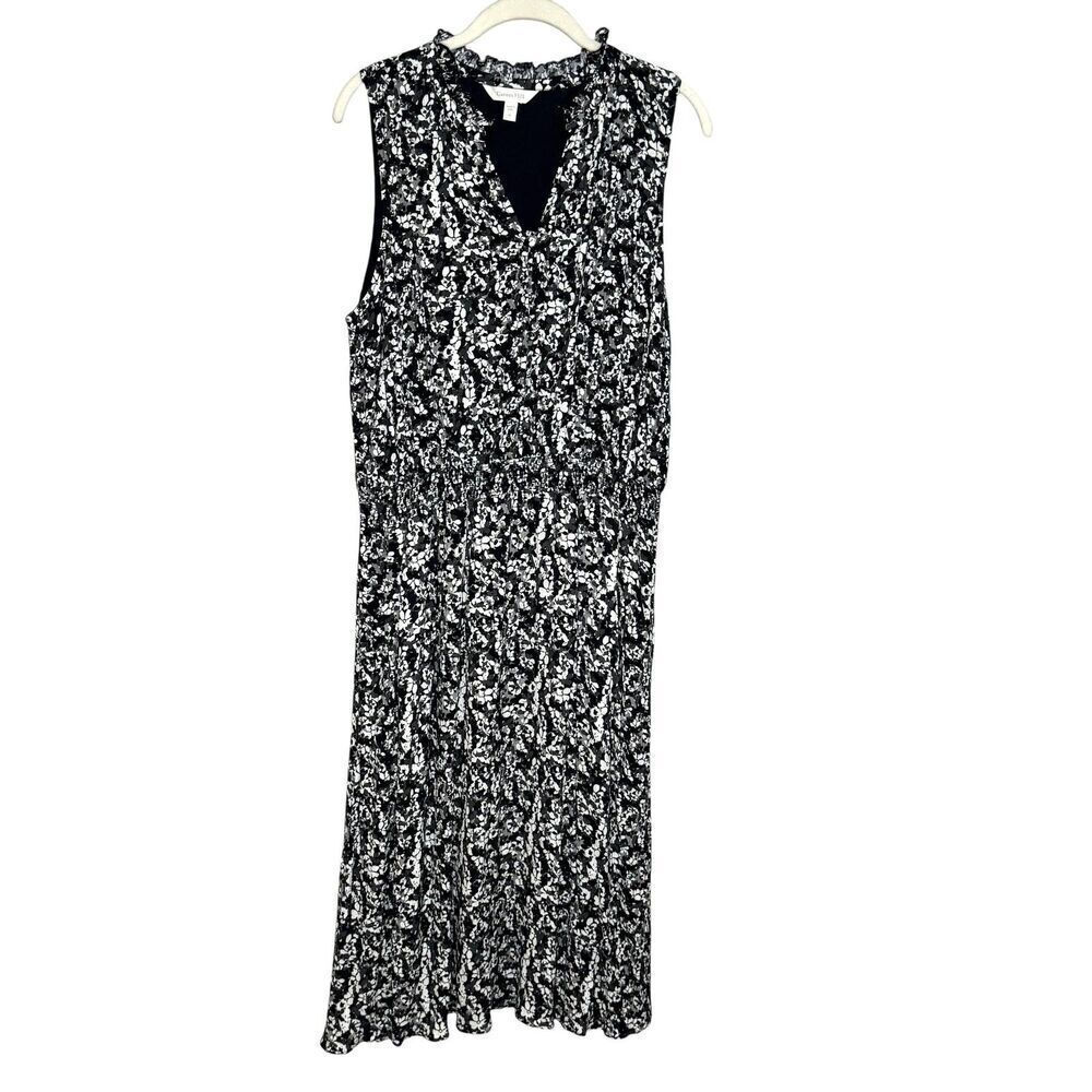 Garnet Hill Dress Womens Medium Floral Sleeveless Midi Pockets Viscose